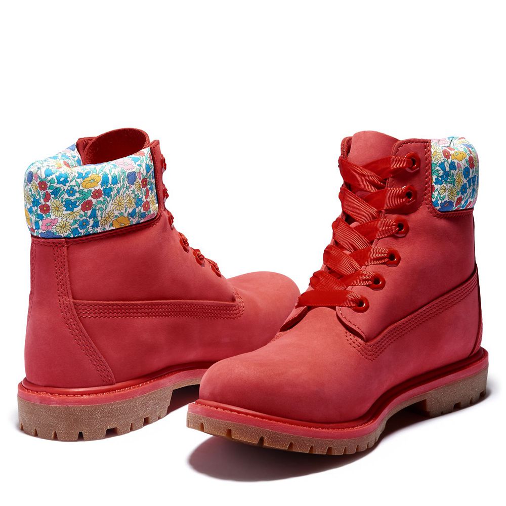 Botas Feminino - Timberland 6-Inch Premium Impermeavel Made With Liberty Fabric - ABFGN2593 - Vermel